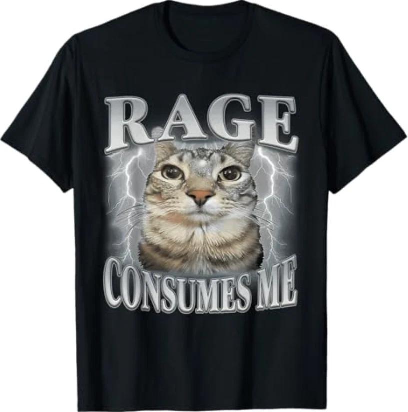 

Rage Consumes Me Funny Silly Staring Cat Meme T-Shirt 4XL