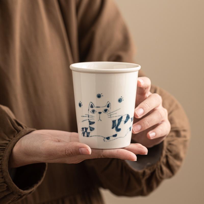 Japanese Blue and White Hand-painted Coffee Cup Creative Coffee Hanging Ear Cup Ceramic Tea Cup Juice Cup Cola Cup Coffee Cup