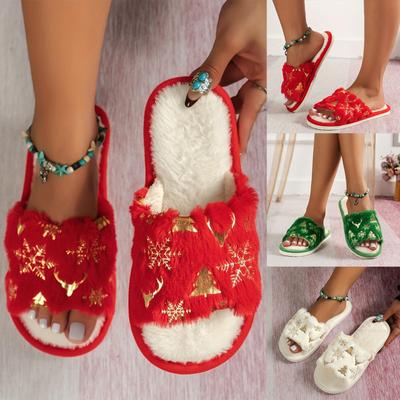 Women's Fashion Christmas Casual Flat Bottom Home Furry Slippers