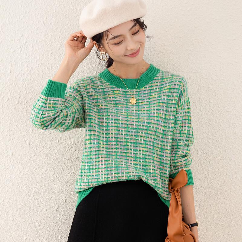 

TUHUANG Women s Thickened Wool Blend Plaid Pullover Sweater XL