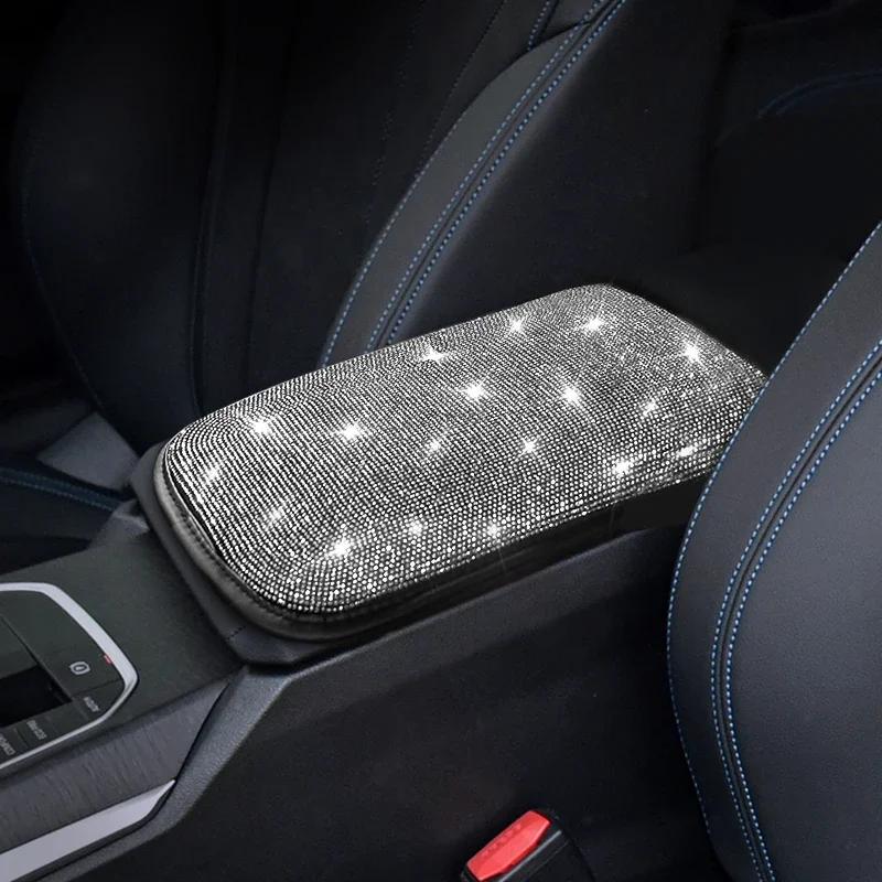 Bling Car Armrest Cover Auto Center Console Protective Cover Crystal Rhinestone Arm Rest Cushion Pad Car Accessories for Women