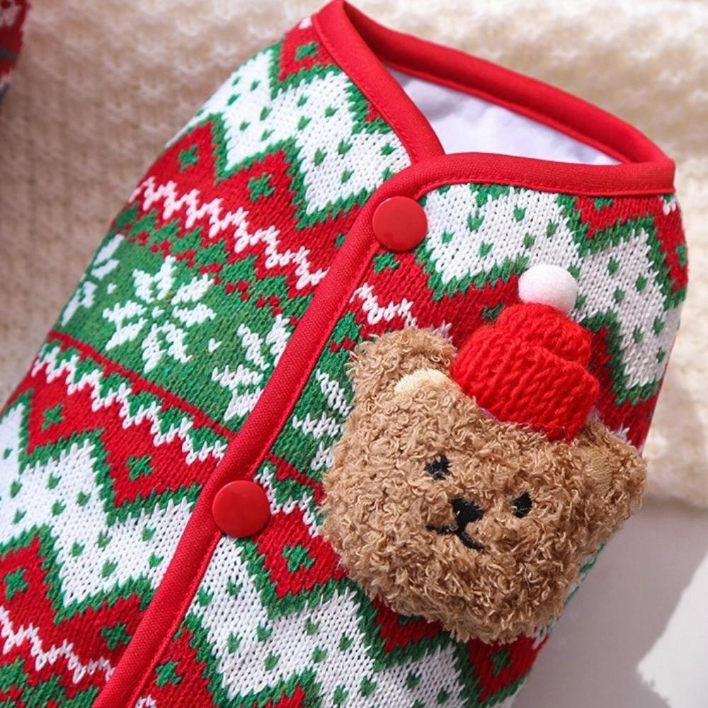 3D Bear Design Christmas Pet Knitted Vest Thickened Warm Dog Vest Jacket Daily Wear