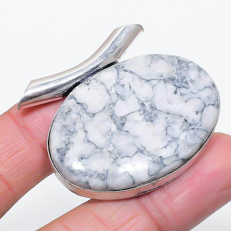 Natural Howlite Jasper Gemstone 925 Sterling Silver Jewelry Pendant 1.50" j9v17