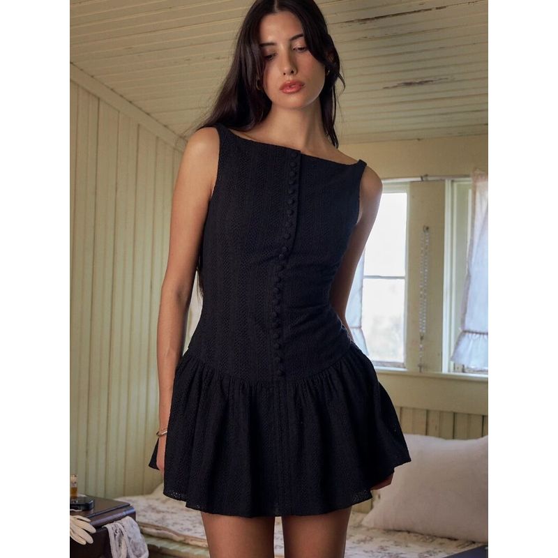 Retro Pure Desire Embroider Open Back Sling Dress Lace