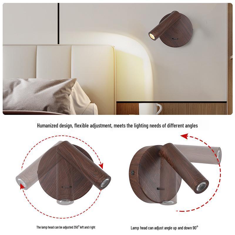 Walnut Wall Lamp with Switch - Bedroom & Hotel Bedside Reading Light