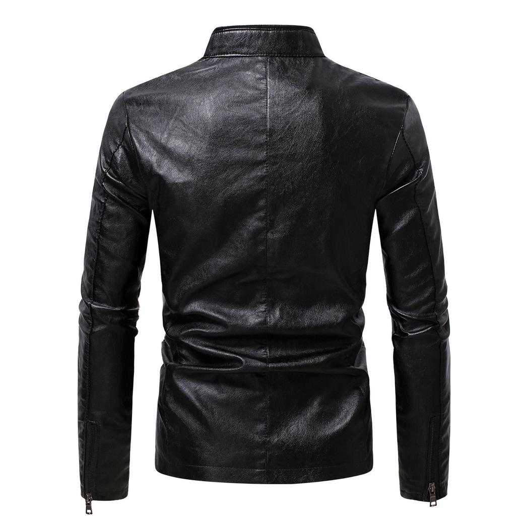 Spring new men's locomotive slim leather jacket youth stand-up collar business casual leather jacket
