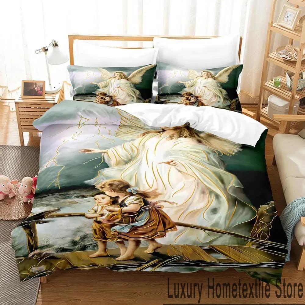 3D Print Guardian Angel Bedding Set Boys Girls Twin Queen King Size Duvet Cover Pillowcase Bed Boys Adult Home Textileextile