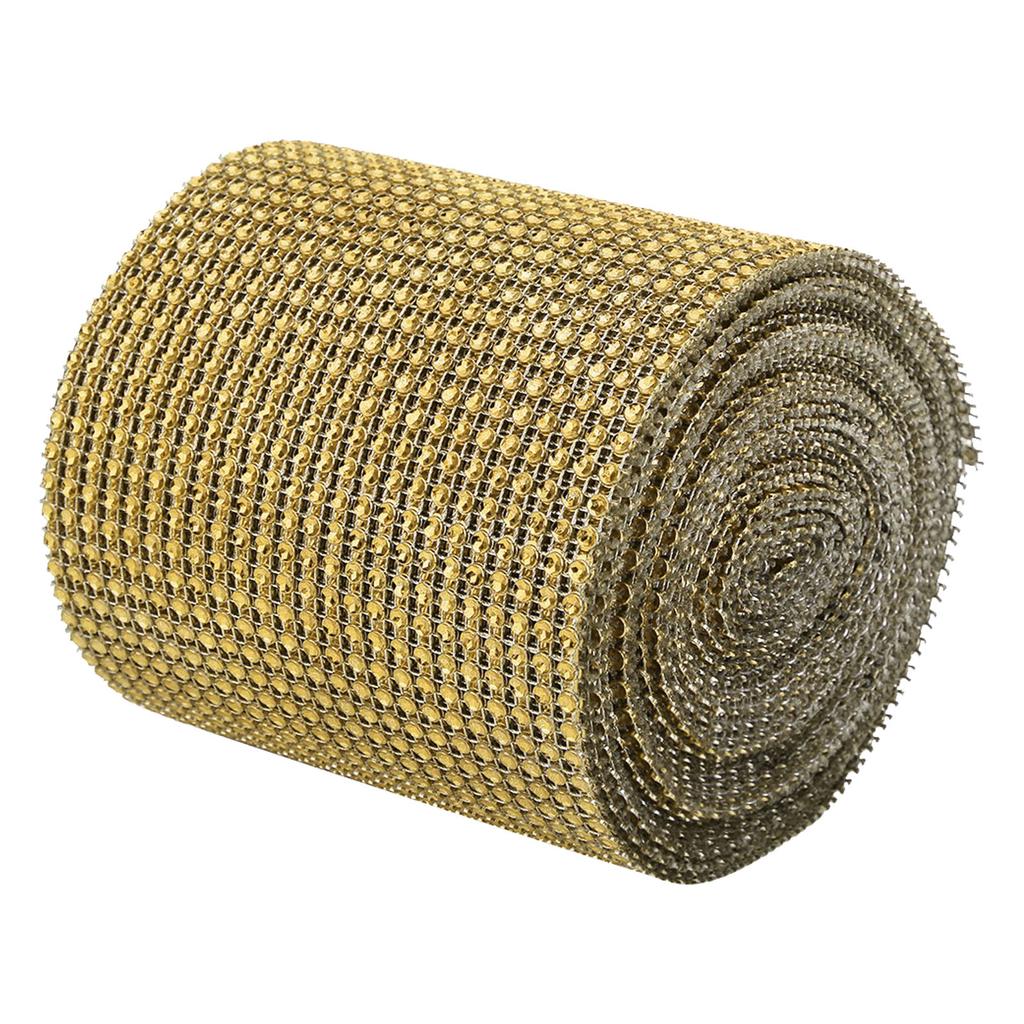 9m 24 Reihen Galvanik Kunststoff Künstliche Strass Band Mesh Hochzeit Kleidung DekorationGold