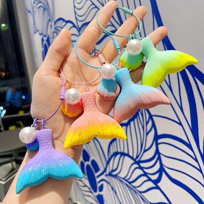 Creative Gradient Pearl Mermaid Tail Keychain - Elegant Car Keyring & Women's Bag Pendant Gift