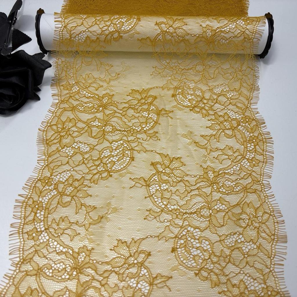 2.8m x 24cm French Chantilly Lace, Non-stretch Eyelash Mesh Lace Fabric for Sewing, Bra, Underwear, Lingerie, Dress, Garment, Crafting