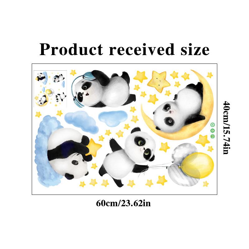 Cartoon Panda Wall Stickers Moon Clouds Decals for Kids Room Nursery Decor Removable Animal Background Stickers