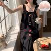 2026 Summer Princess Style Woven Cloud Cotton Camisole Nightgown with Chest Pads - Long Skirt, Square Neck.