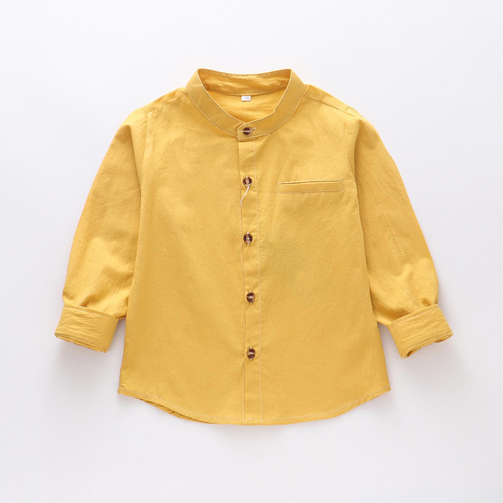 

Детская повседневная рубашка на пуговицах с воротником-стойкой и длинными рукавами 90 жёлтый