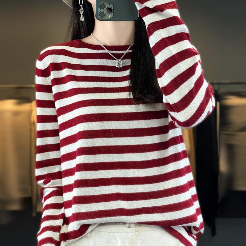 YYFS Women's Fashion Casual Stripe Print Autumn Winter Long Sleeve O-Neck Pullovers & Long Sleeves