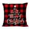 Red Plaid Sofa Linen Christmas Pillow Cover Reindeer Snowflake Home Cushion Cover