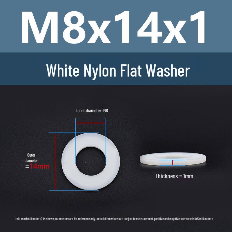 Yigu High-Temperature Wear-Resistant White Nylon Flat Washer, Sizes M2-M24