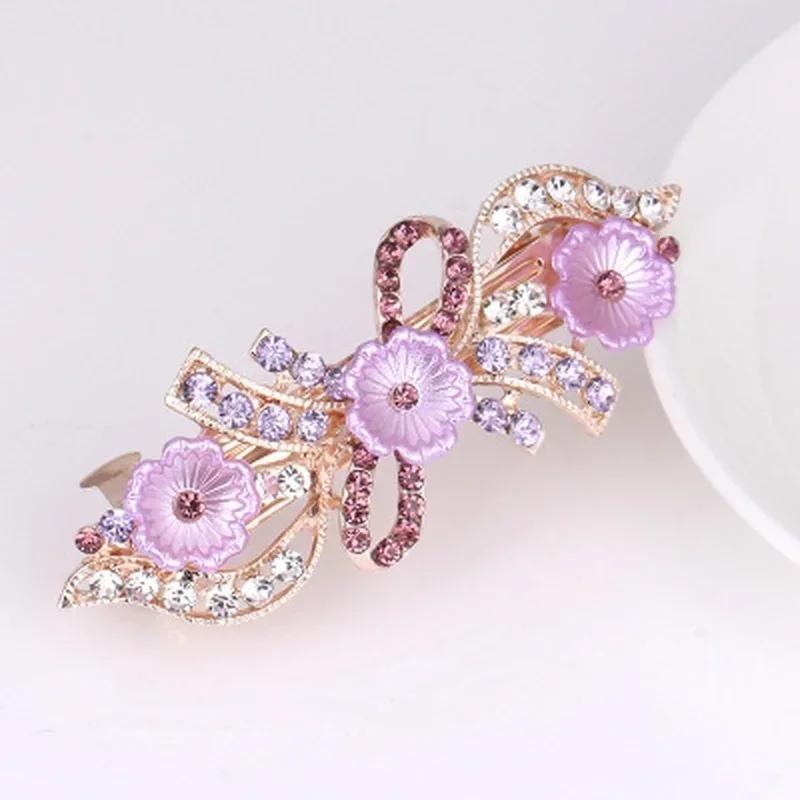 Women Fashion Creative Gifts Colorful Flowers Gentle Pearl Flower Hairpin Hair Accessories Rhinestone Hairpin Headdress Gift