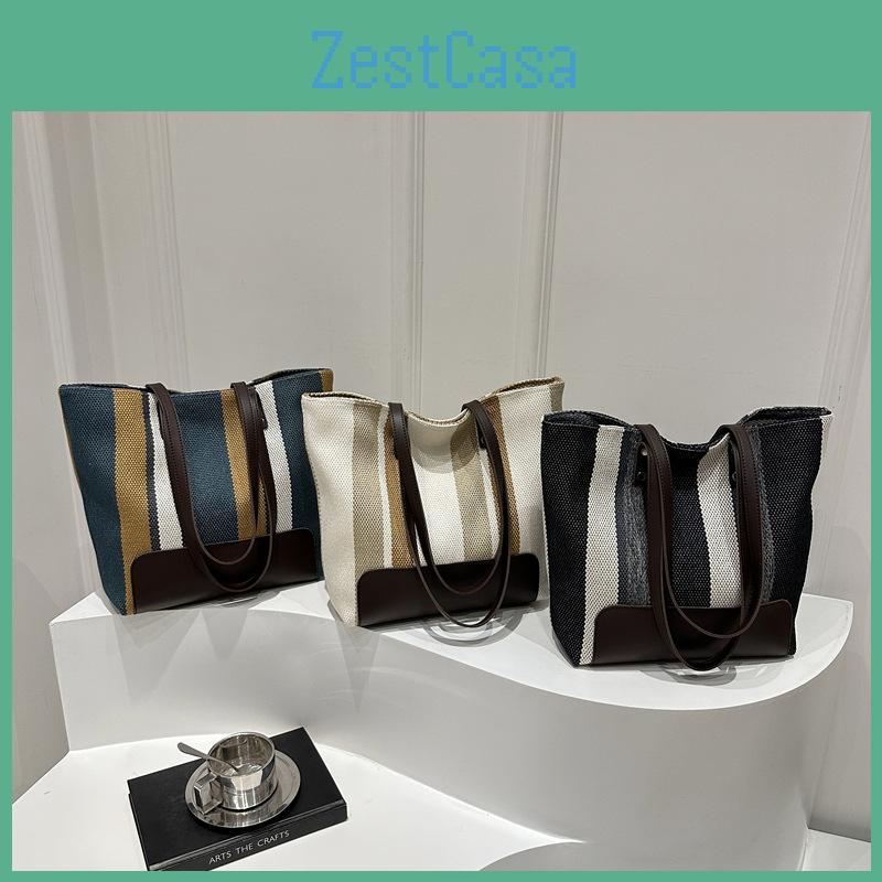 Striped Stylish Colorblock Tote Bag For Women With Spacious Design And Modern Urban Chic