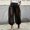 Pantaloni a lanterna corti streetwear in tessuto di poliestere a rete per donna casual