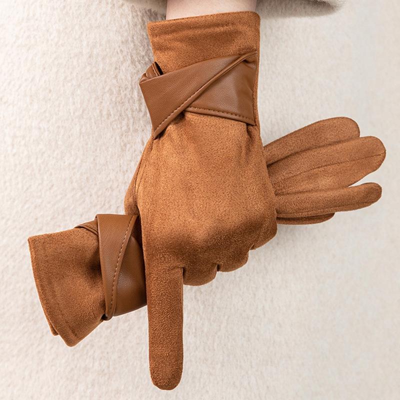 Warm Gloves With Velvet, Suitable For Women To Use In Winter, Touch Screen Elegant Bow Accessories, Cycling And Driving Gloves