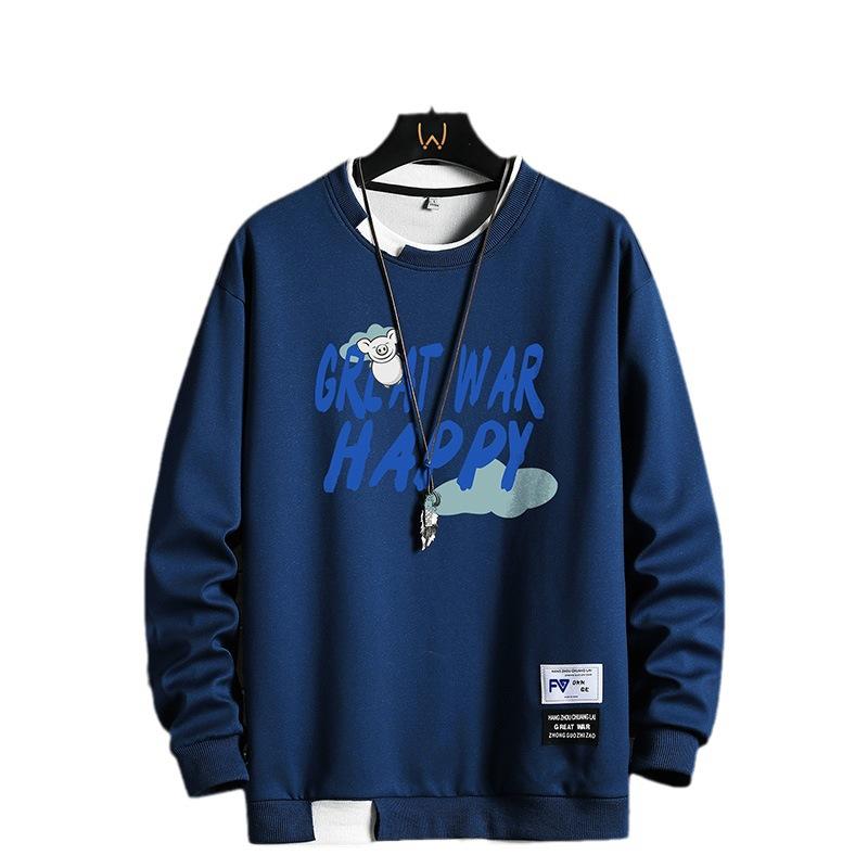 Trendy Brand Crew Neck Sweater Men'S Spring And Autumn Loose Student Bottoming Shirt Long-Sleeved Top Versatile Casual Sweater Men'S Clothing