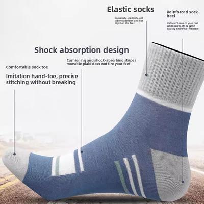 Breathable Moisture Wicking Mens Athletic Socks Mid Cushion Striped Crew Socks for Men Spring Sports Casual Comfortable Socks
