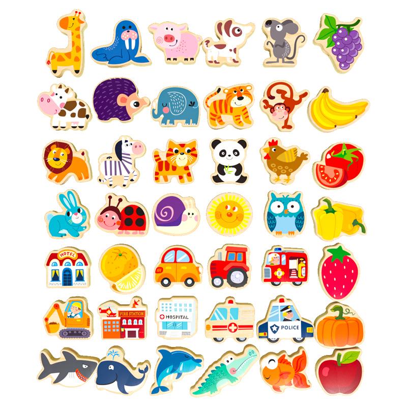 Wooden Animal & Fruit Beaded Blocks Educational Toy for 3-Year-Olds