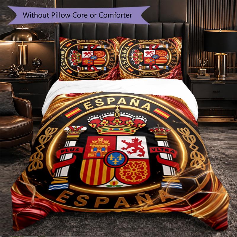 Spain football Pattern 3 Pieces Bedding Set Soft Microfiber Duvet Cover with Pillow Cases for Bedroom