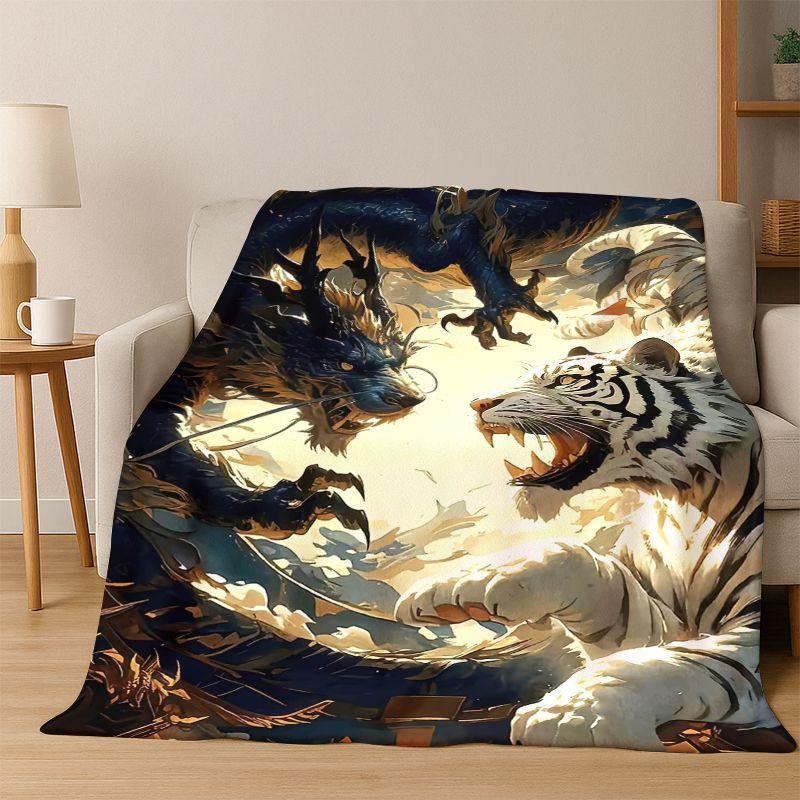 Tiger, Beast Wildlife Cartoon Flannel Blanket Soft Warm Throw Blanket for Bedroom Living Room Bed Travel Camping Picnic Gift