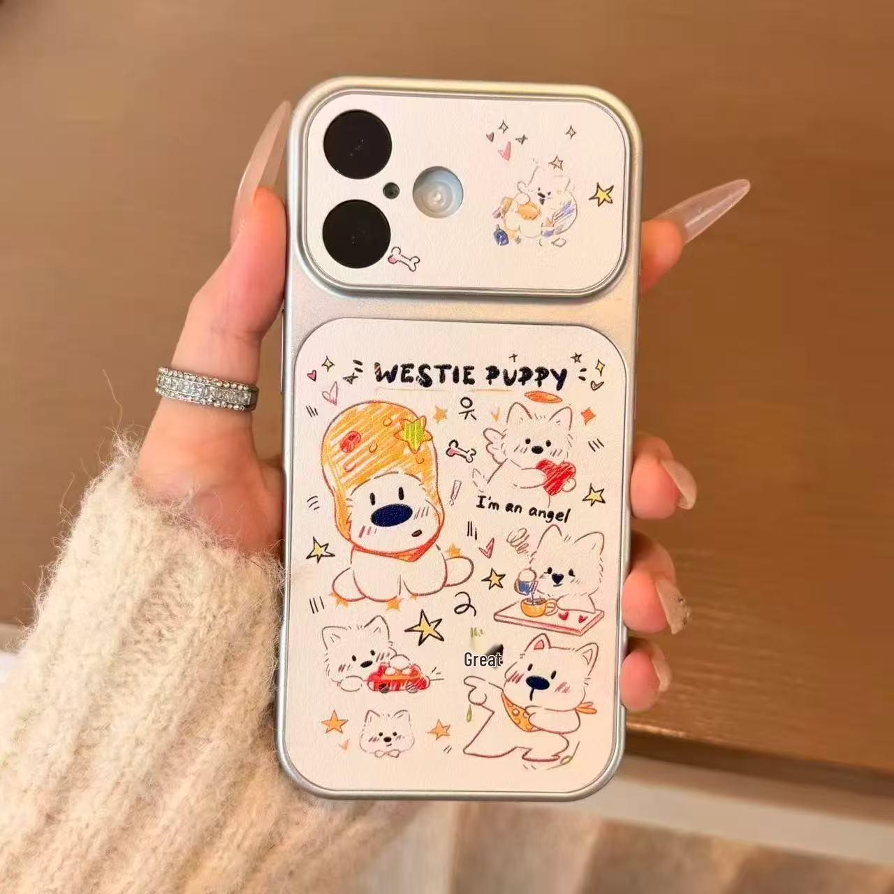 

Angel Heart Puppy Faux Leather Phone Case for Apple 17 Pro Max, 16 Pro, 15, 13 High-End Feel Apple 13