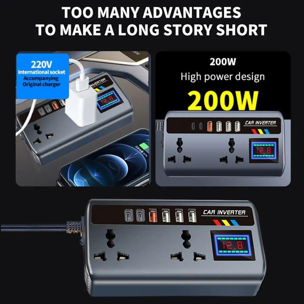 12V/24V To 220V Car Inverter Digital Display High Power Car Inverter Socket Smart with 6 USB Ports Automotive Charger Inverter