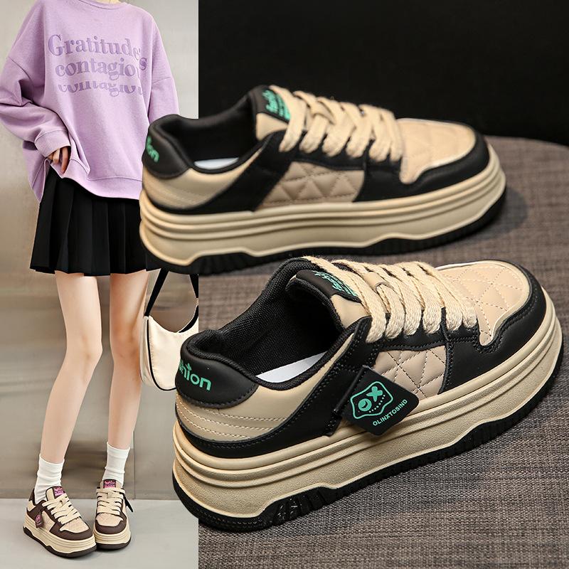 Dámské zimní nové sportovní boty s tlustou podrážkou a fleecovou podšívkou, ležérní, kostkované, s rozpuštěnou podrážkou