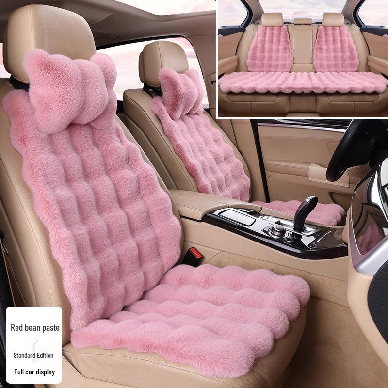 Winter Velvet Car Seat Cushion Set - Thickened Plush, Warm, 3-Piece with Backrest