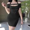 Pure desire style sexy hollow neck open shoulder dress women's clothing autumn Korean version slim and thin versatile hip wrap skirt