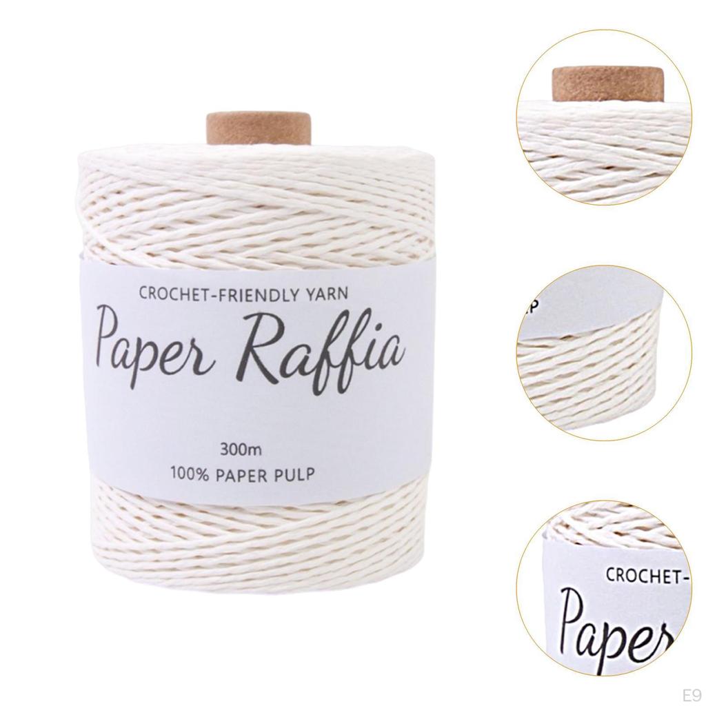 Cotton Raffia Yarn 328 Yards Lightweight Round String Soft for Crocheting Bags DIY Crafts Beach Hat