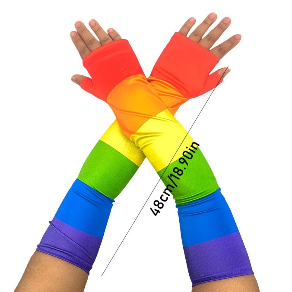 Fashion Stretch Rainbow Long Gloves Fringe Costume Rainbow Tassel Gloves Parade Fashion Colorful Mittens Pride Month