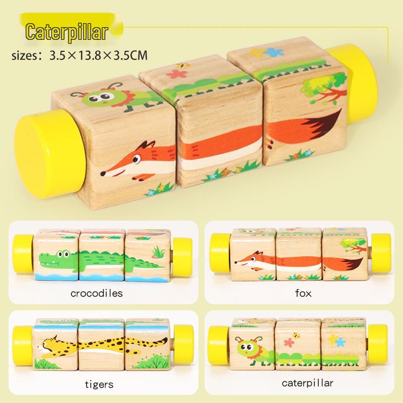 

Деревянные 3D мультяшные блоки-пазлы с животными и фруктами для малышей – вращающаяся обучающая доска