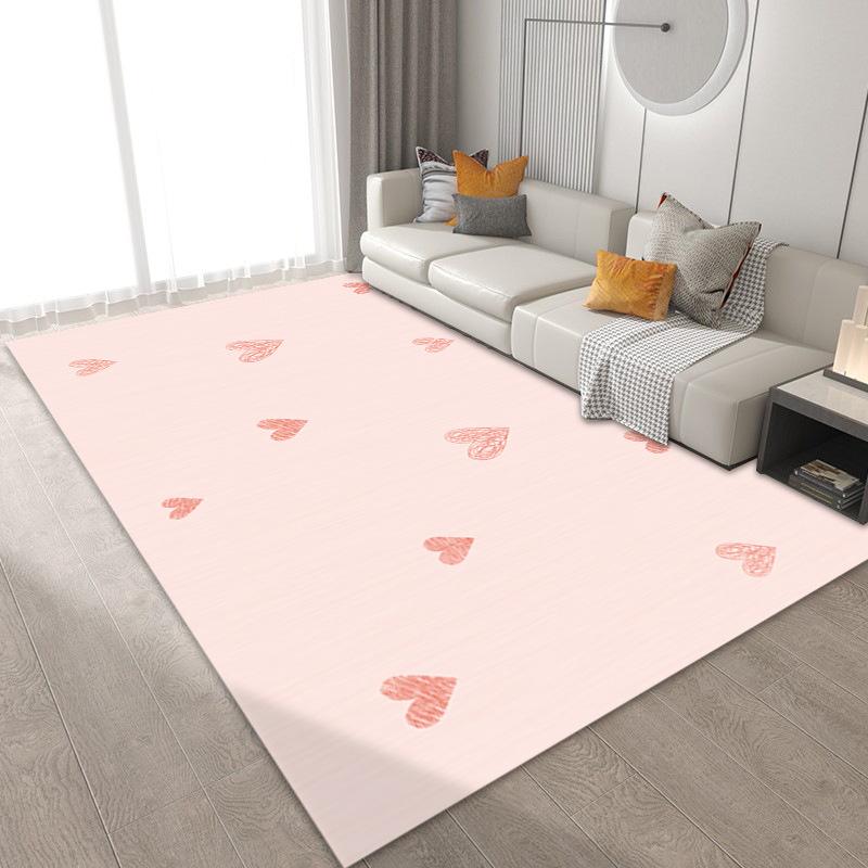 Minimalist Cute Pastel Cartoon Heart Scattered Pattern Easy To Clean Carpet Mat for Living Room Bedroom Home Decoration Rug