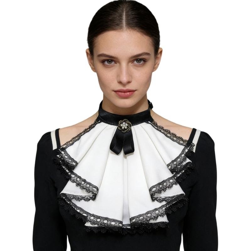 

Elegant Lace Detachable Collar Stretch Fabric Faux Collar Necktie Comfortable Party Outfit Decors for Various Occasion белый