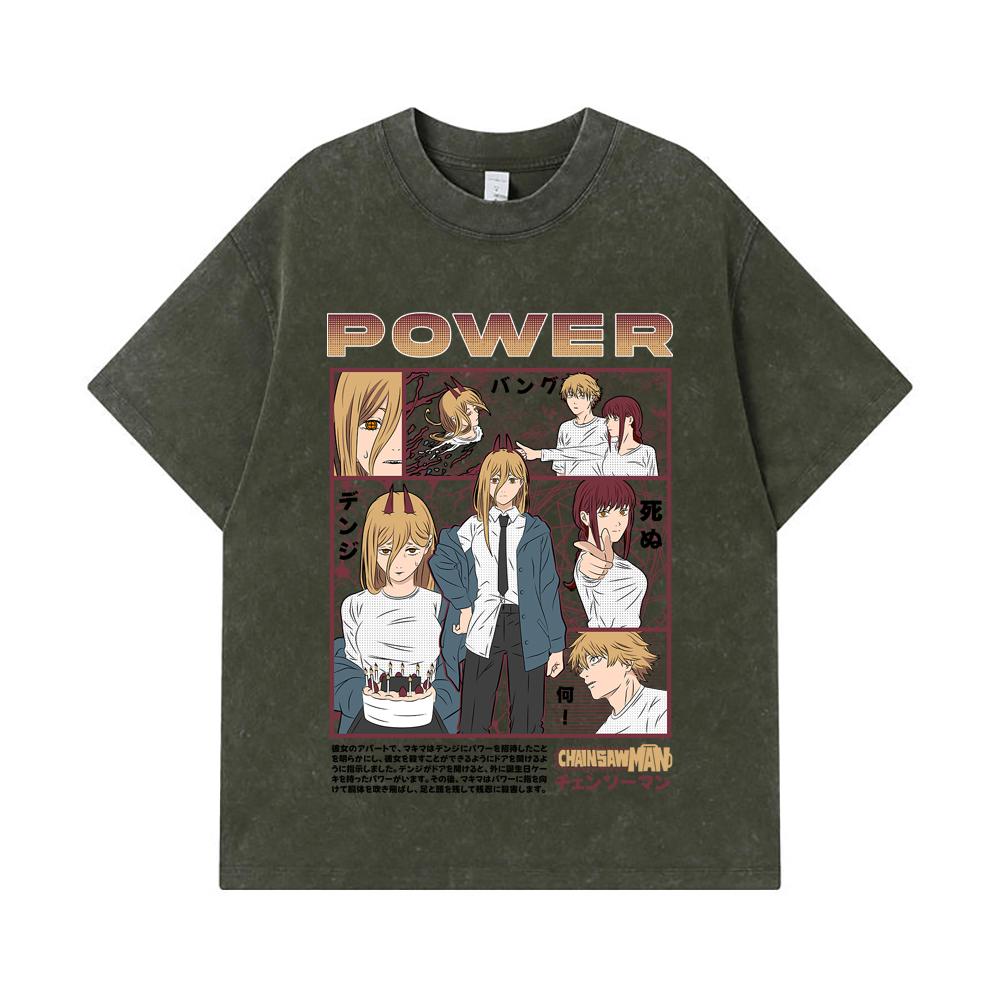 275 GSM Gewaschene T-Shirts 100% Baumwolle Chainsaw Man V1 Power Print Unisex Schweres Baumwoll-T-Shirt