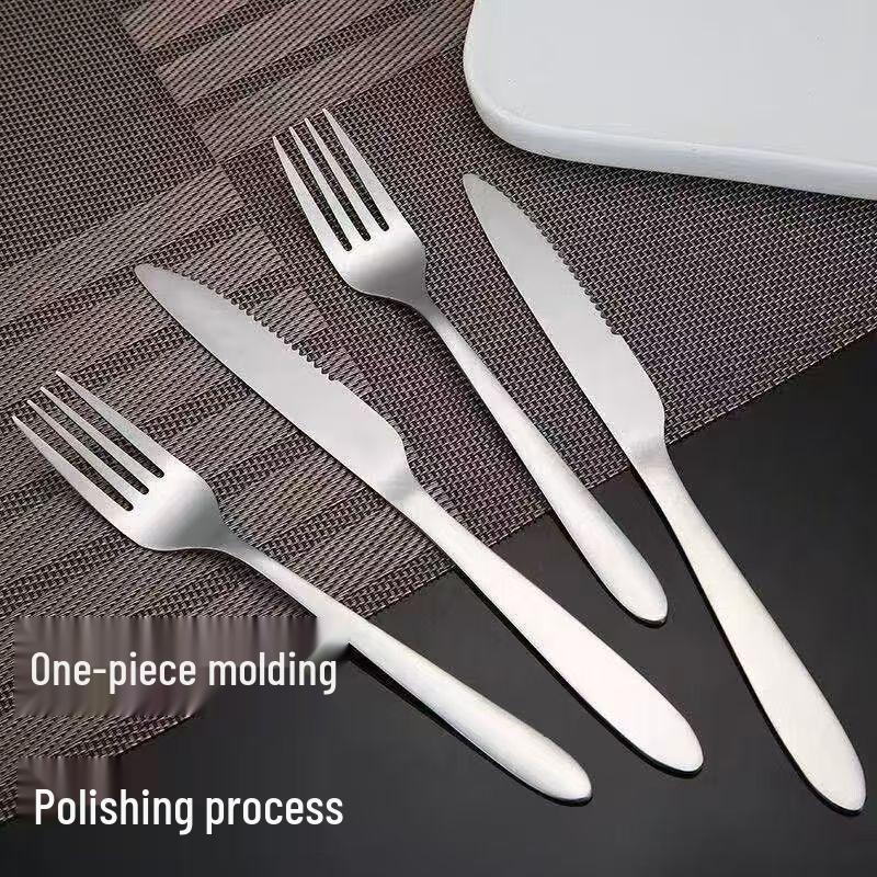 European Style Stainless Steel Steak Knife, Fork & Spoon Set - 3-Piece Western-Style Cutlery for Home