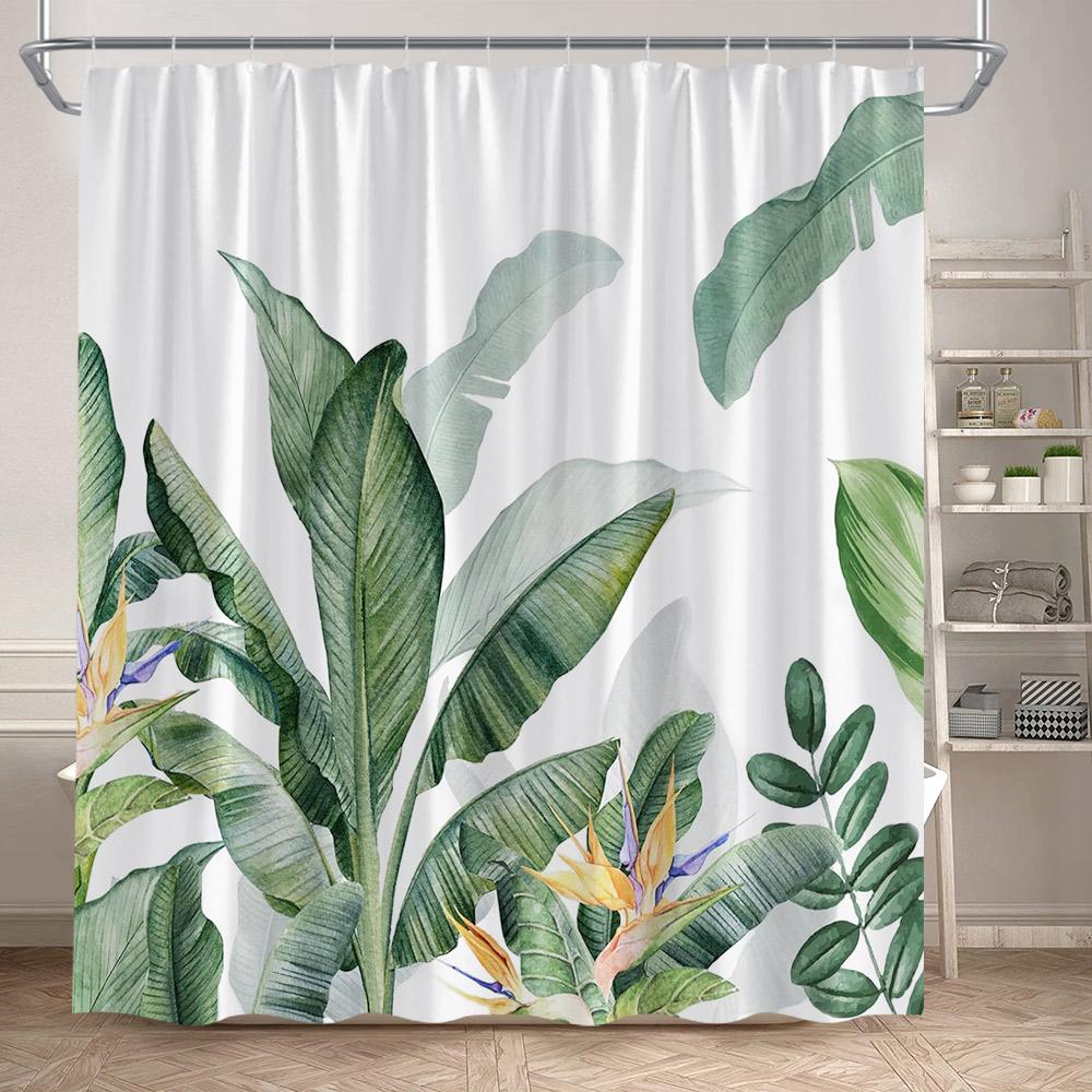 

Tropical Leaves Shower Curtain Green Palm Leaf Monstera Plant Bath Curtains Set Polyester Fabric Home Bathroom Decor with Hooks 200x180cm-78x70in