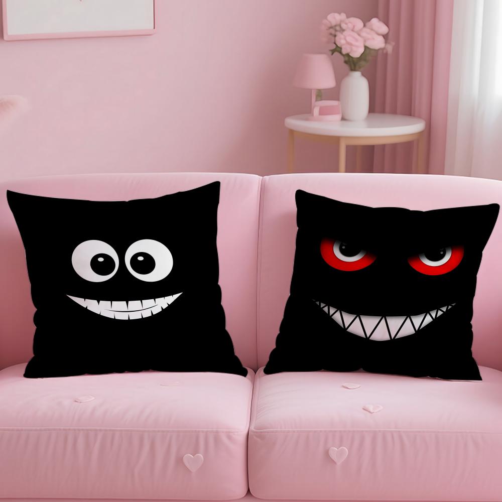 Black Emoticons Cushion Cover Soft Short Plush Double-Sided Printing Home Decor Machine Washable Pillow Case Gift