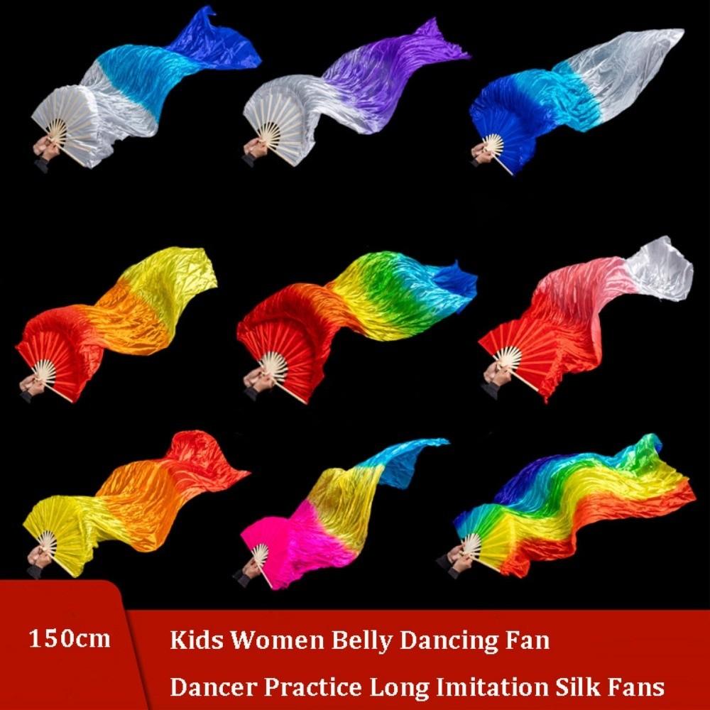 Abanico de Danza del Vientre de 1,5 m Color Degradado Seda Rayón Abanicos Largos Imitación Accesorios de Baile