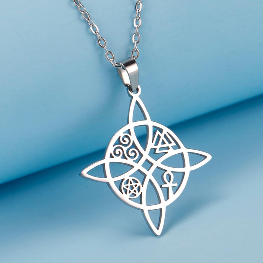 My Shape Celtics Knot Pendant Necklaces Stainless Steel Chain Ankh Cross Pentagram Valknut Pattern Chain Necklace Jewelry Gifts
