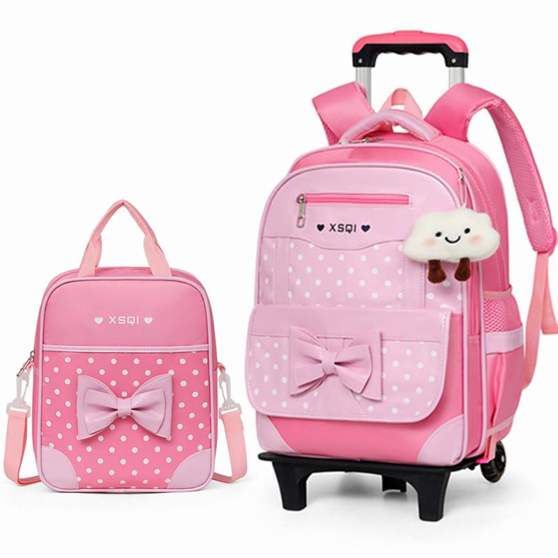 Children'S Tie Rod Schoolbag Three Rounds Girl Princess Primary School Backpack Girls Schoolbag 1-3-5 -6 Level Drag