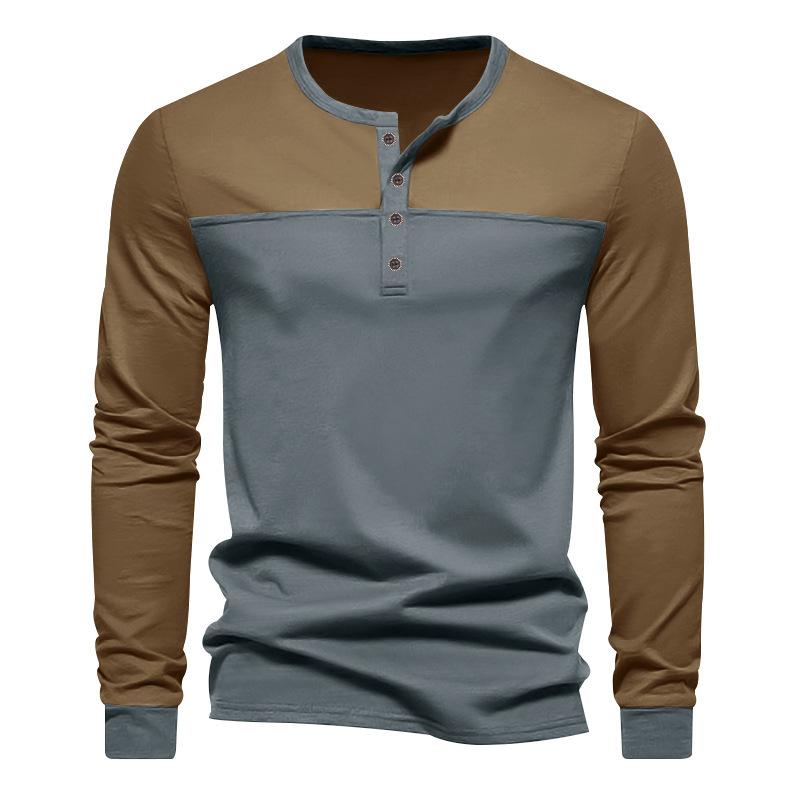 Men's Autumn New American Retro Color Matching Bottoming Shirt Men's Long Sleeves