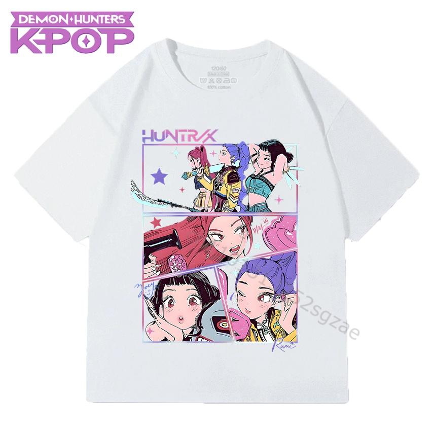 Boys and Girls Children Cotton T-Shirts with KPop Demon Hunters Cartoon Cute Fashionable Print Top