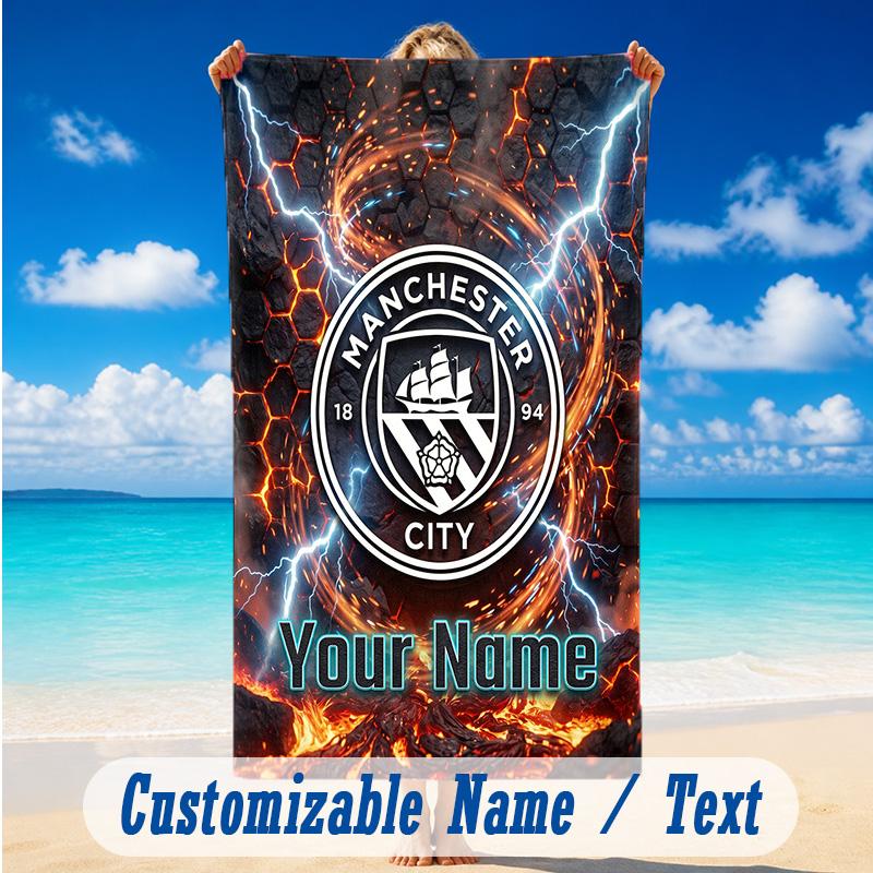 Beach Towel Custom Name Text, Quick Dry Large Towel For Beach HomeManchester City