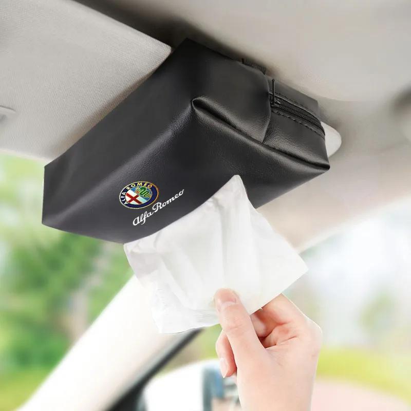 Car Stickers For Alfa Romeo Leather Car Tissue Box Sun Visor Seat Back Hanging Bag Accessories For Alfa Romeo 4C 159 166 Spider